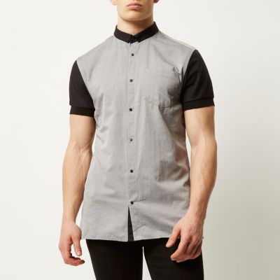 Grey contrast slim fit short sleeve shirt